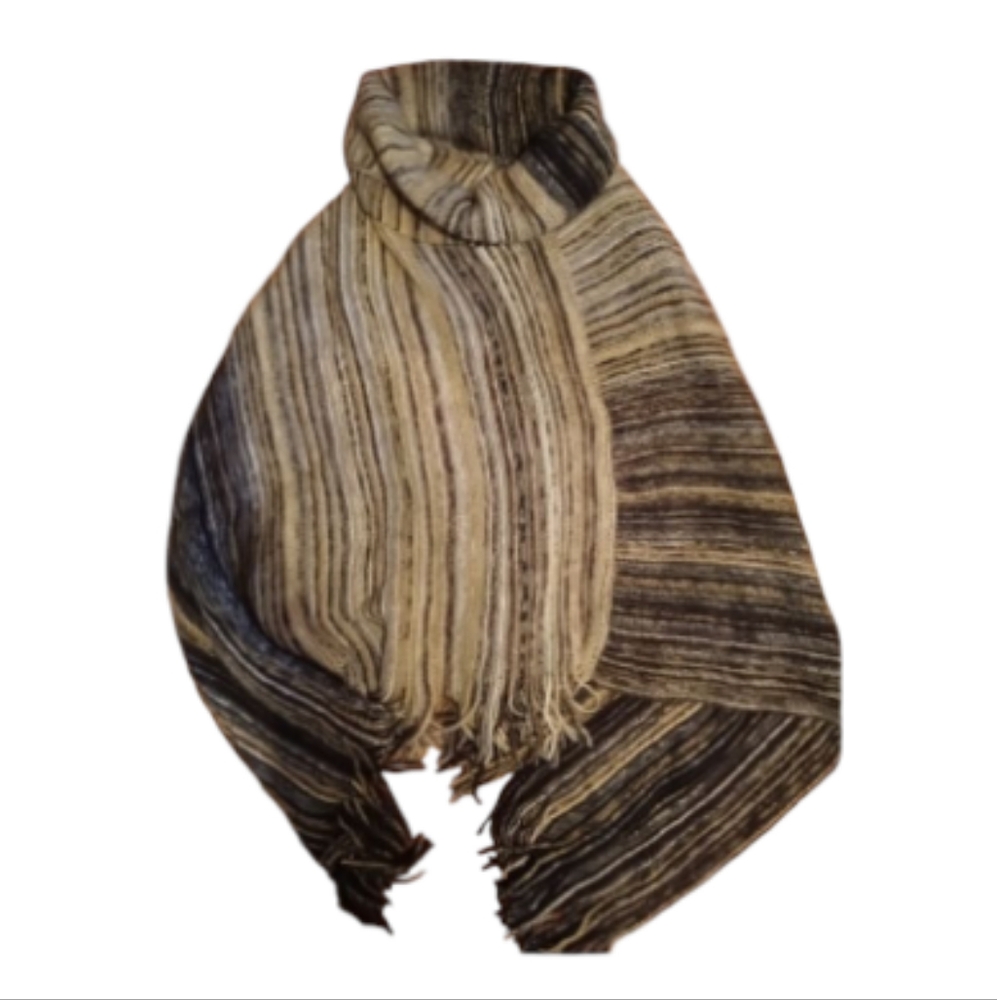 Striped Knit Turtleneck Poncho